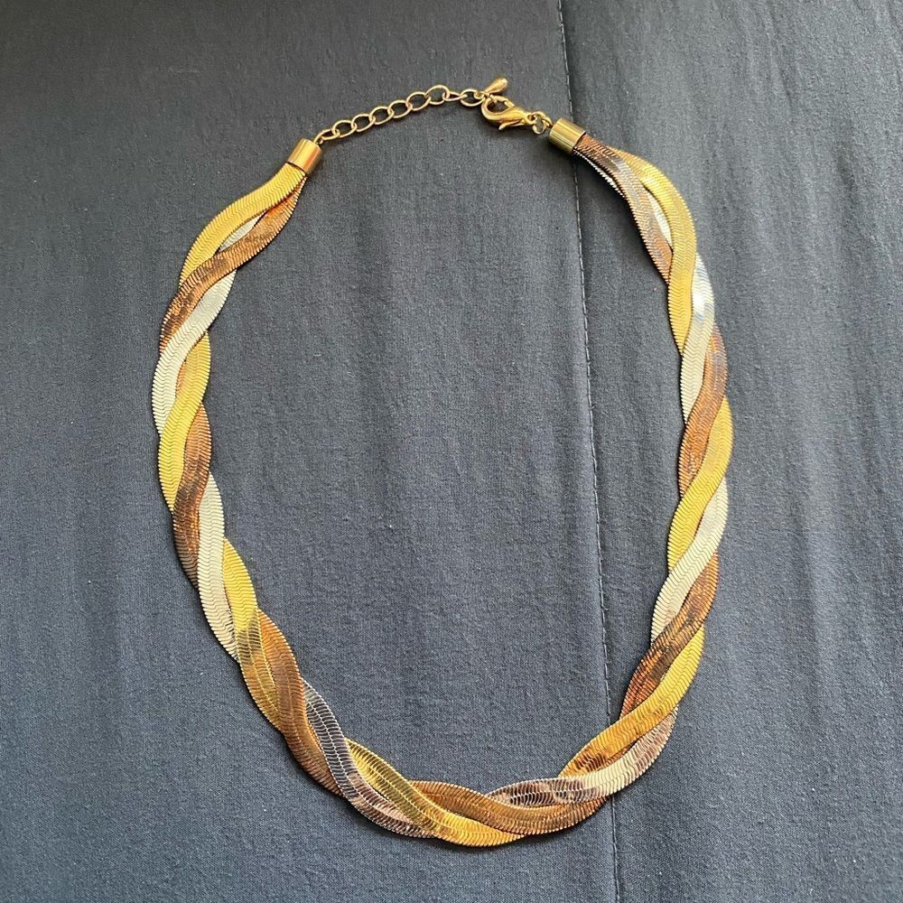 Vintage AVON Three Color Metal Braided Twisted Necklace